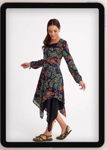 Etnik Çok Renkli Uzun Salaş Elbise - Görsel 2