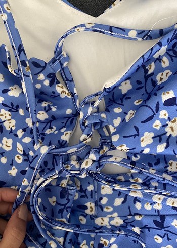 Trendyol Mavi Çiçekli Straplez Bohem Elbise - Görsel 3