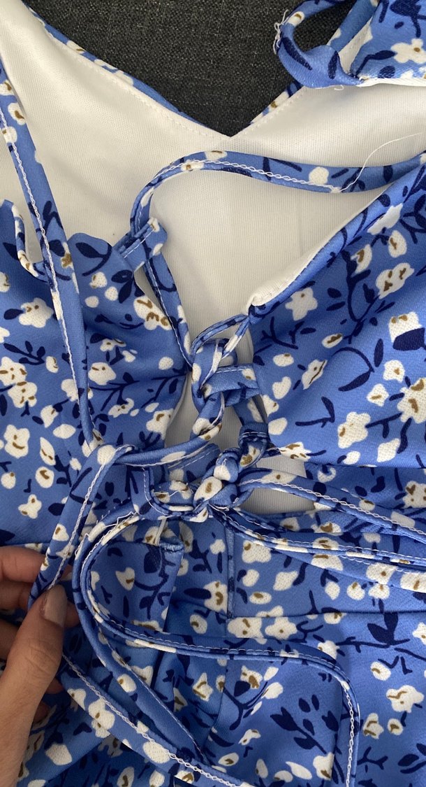 Trendyol Mavi Çiçekli Straplez Bohem Elbise - Görsel 3