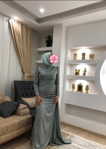 Kadın Gri Drapeli Uzun Abiye Elbise - Görsel 2