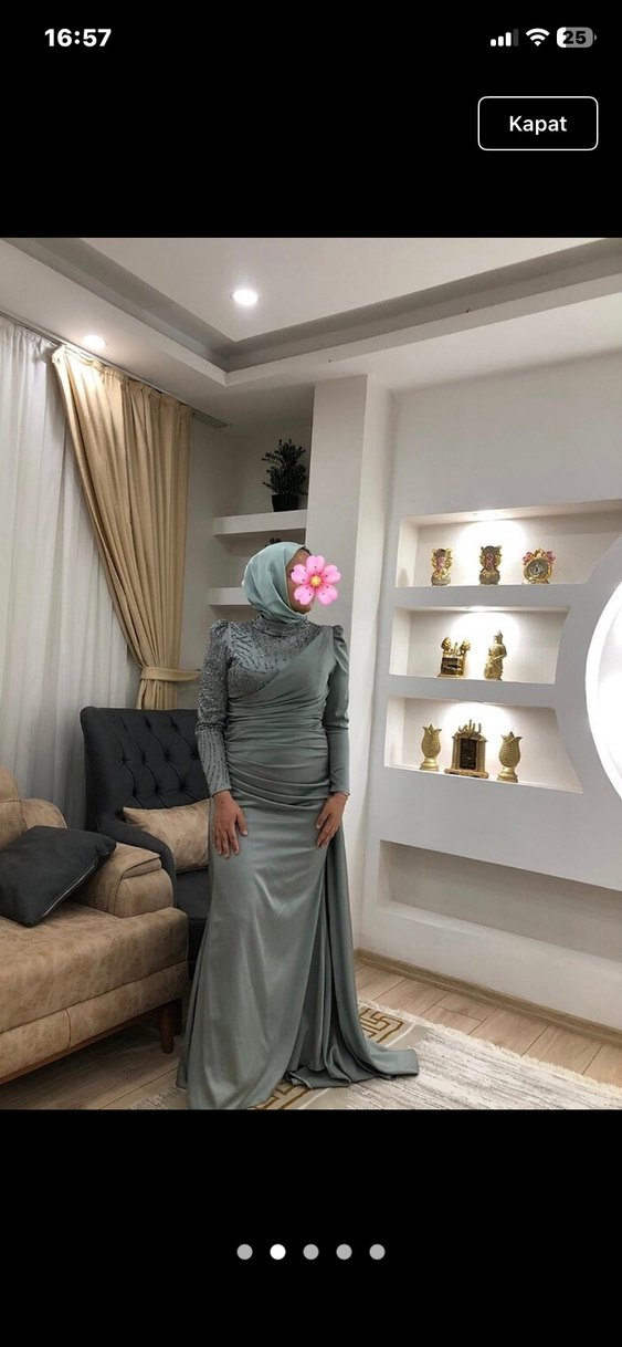 Kadın Gri Drapeli Uzun Abiye Elbise - Görsel 2