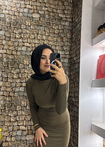 Kadın Haki Uzun Drapeli Elbise - Görsel 2