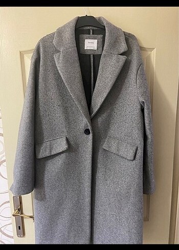 BERSHKA Gri Düğmeli Yün Kaban - Görsel 2