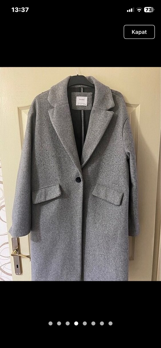 BERSHKA Gri Düğmeli Yün Kaban - Görsel 2