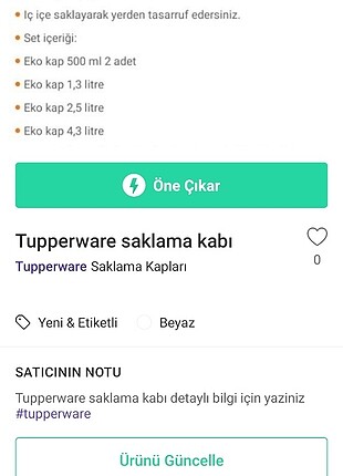 Tupperware Tupperware saklama kabı 