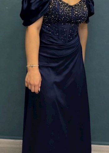Lacivert Uzun Abiye Elbise - Görsel 3