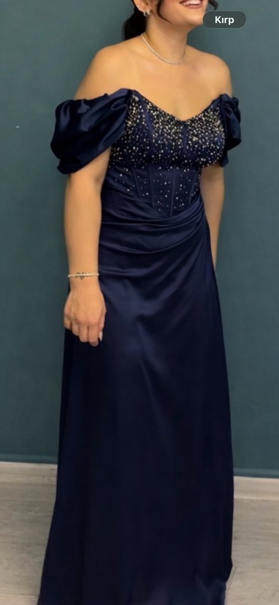 Lacivert Uzun Abiye Elbise - Görsel 3