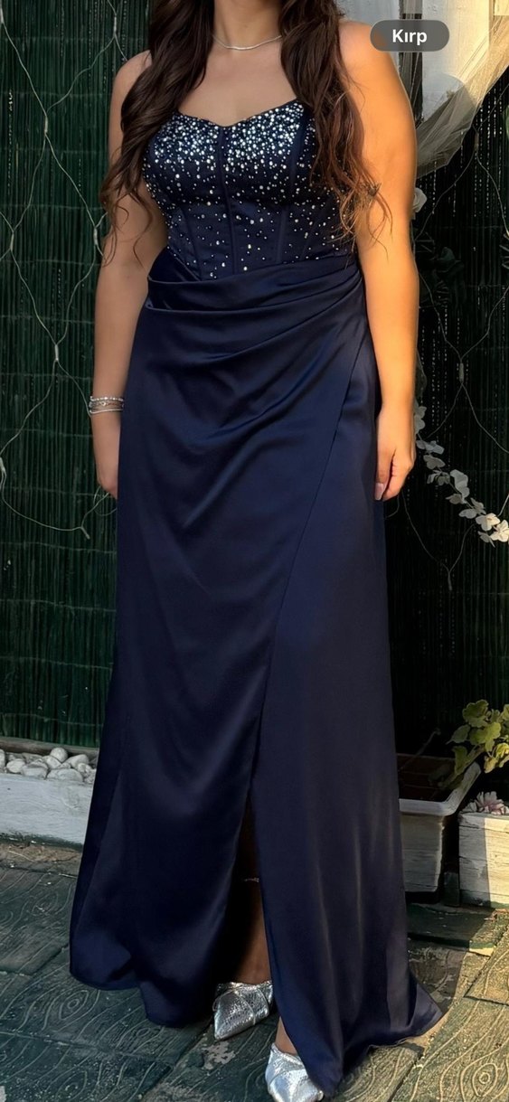 Lacivert Uzun Abiye Elbise - Görsel 2