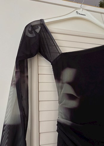 Siyah Drapeli Asimetrik Uzun Kadın Elbisesi - Görsel 4