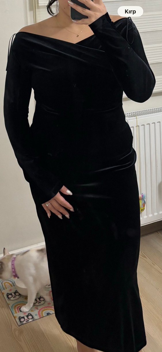 Siyah V Yaka Uzun Kollu Elbise - Görsel 3