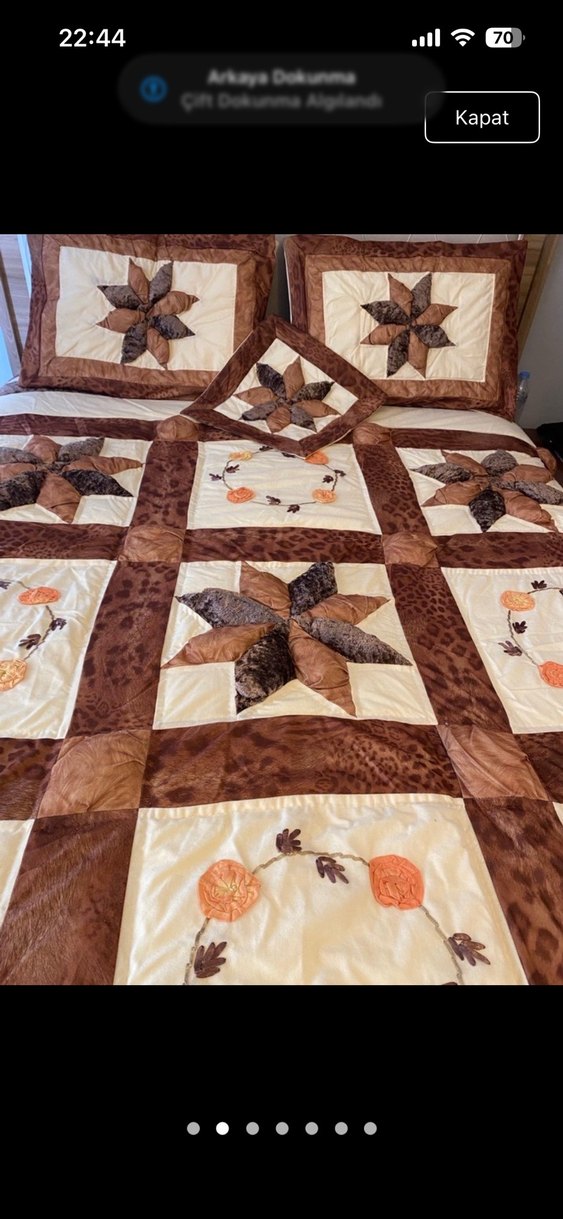 Kahverengi el Nakışlı Yatak Örtüsü - Görsel 2