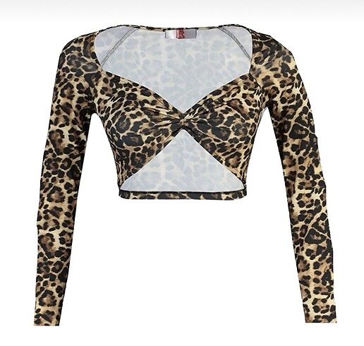 leopar desenli uzun kollu crop