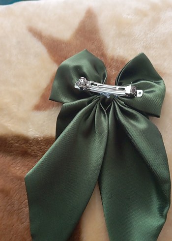 Parlak Haki Saten Fiyonk Saç Aksesuarı - Görsel 2