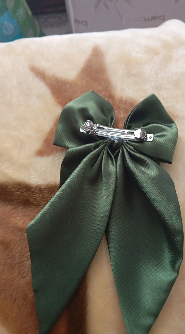 Parlak Haki Saten Fiyonk Saç Aksesuarı - Görsel 2