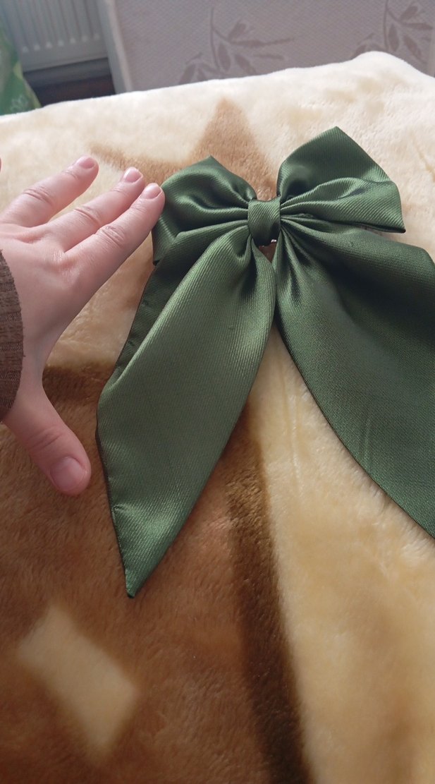 Parlak Haki Saten Fiyonk Saç Aksesuarı - Görsel 3