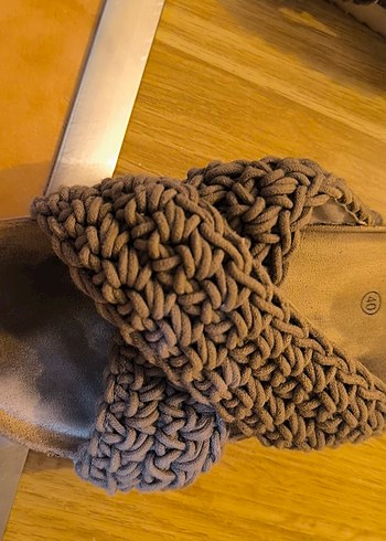 Blackspade Gri Örgü Kadın Terlik, Kalın Topuklu