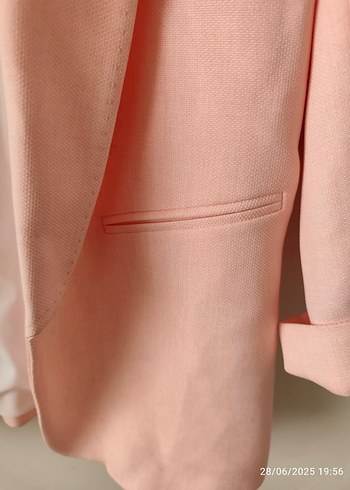 m Beden pembe Renk Pembe Düğmeli Midi Kadın Blazer Ceket
