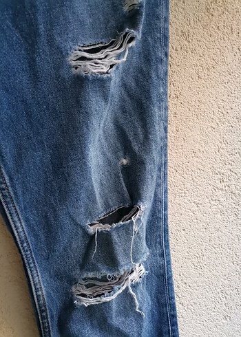 38 Beden H&M Kadın Mavi Bol Kesim Yırtık Kot Pantolon
