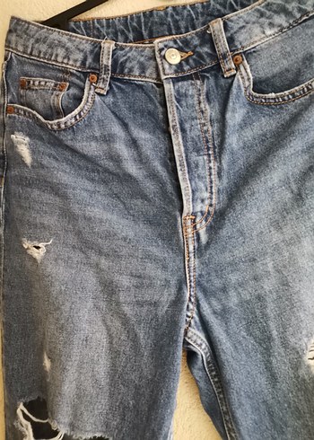 H&M H&M Kadın Mavi Bol Kesim Yırtık Kot Pantolon