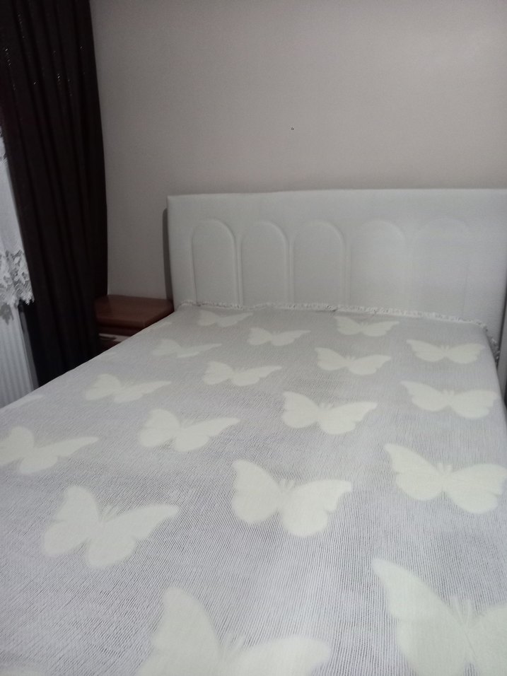 Ekru  Baskılı Kelebek  ve  gri kuş Desenli Yatak Örtüsü pike - Görsel 2