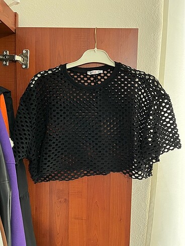 Delikli crop kazak