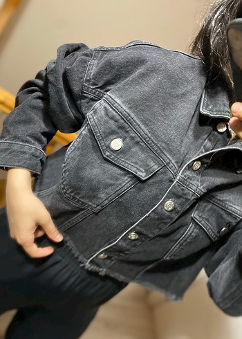 m Beden Mudo Gri Düğmeli Kadın Denim Ceket