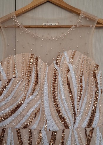 İşlemeli Straplez Uzun Abiye Elbise - Görsel 2