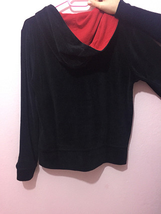 Siyah kırmızı kadife fermuarlı sweatshirt