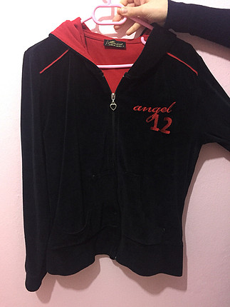 Vintage Love Siyah kırmızı kadife fermuarlı sweatshirt