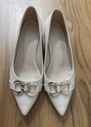 Bej Tokalı Kadın Topuklu Babet - Görsel 2