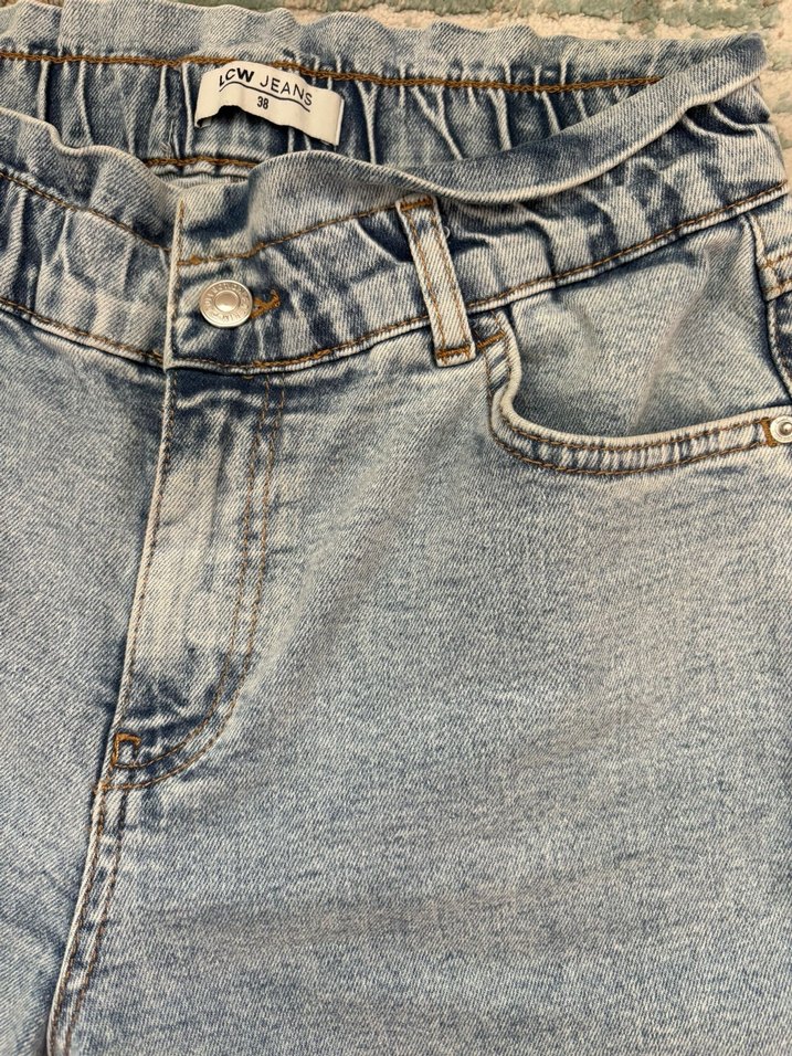 Bej Bağlama Desenli Salaş Kadın Kot Pantolon - Görsel 3