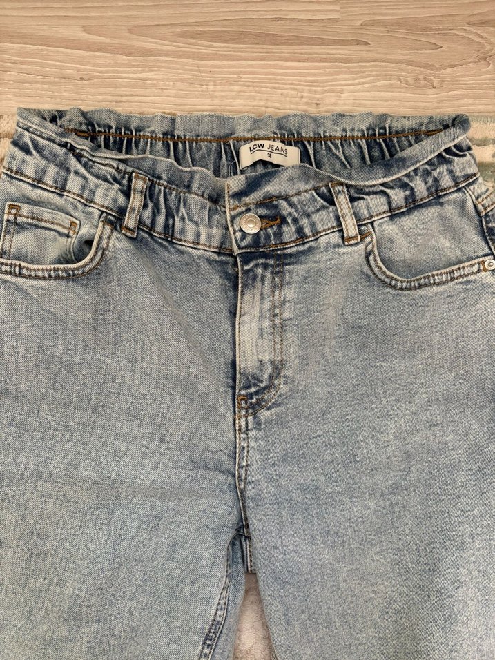 Bej Bağlama Desenli Salaş Kadın Kot Pantolon - Görsel 2