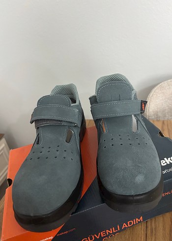 Gri Süet Erkek Sandalet Velcro Kayışlı - Görsel 5