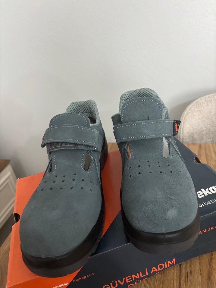 Gri Süet Erkek Sandalet Velcro Kayışlı - Görsel 5