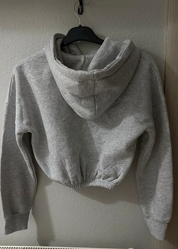 Gri Kapüşonlu Kadın Sweatshirt - Görsel 3