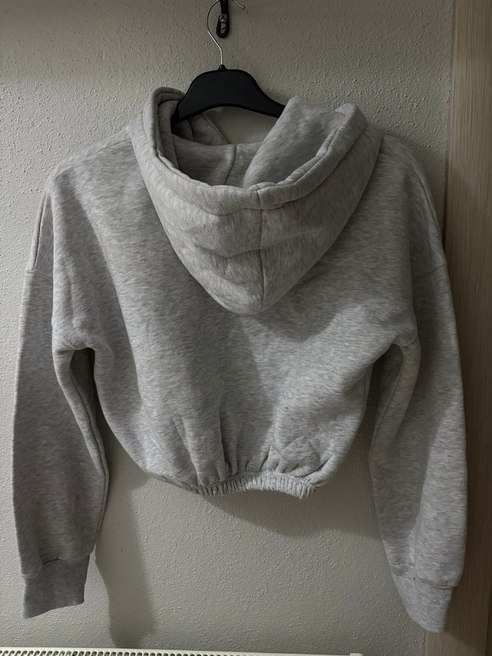 Gri Kapüşonlu Kadın Sweatshirt - Görsel 3