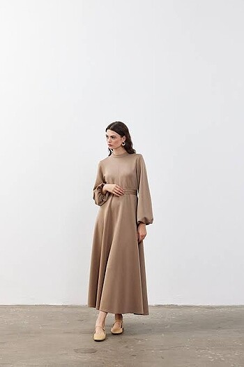 38 Beden camel Renk fahhar elbise