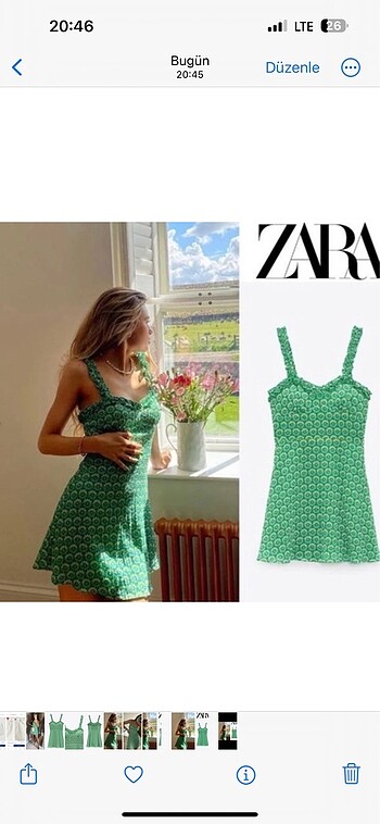 Zara Çiçek Desenli Yeşil Elbise