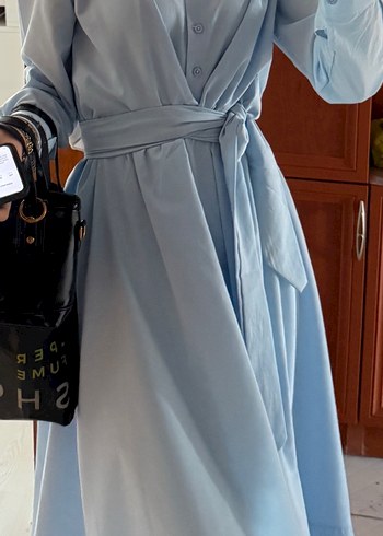 Diğer Mavi siyah Uzun Kemerli Kadın Elbise