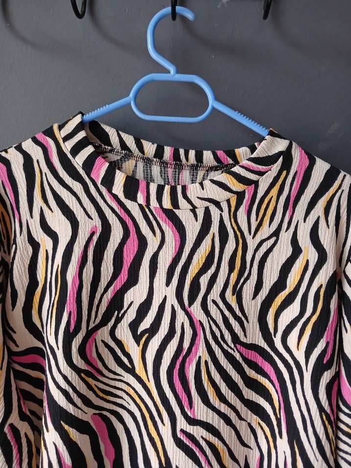 Renkli Zebra Desenli Uzun Kollu Bluz - Görsel 2