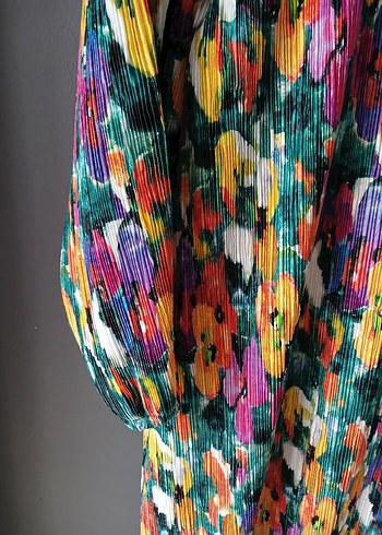 Renkli Piliseli Uzun Kadın Elbise - Görsel 3