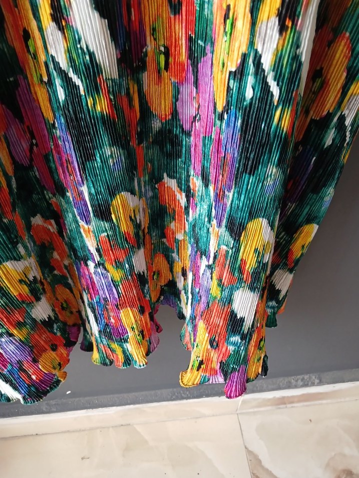 Renkli Piliseli Uzun Kadın Elbise - Görsel 5