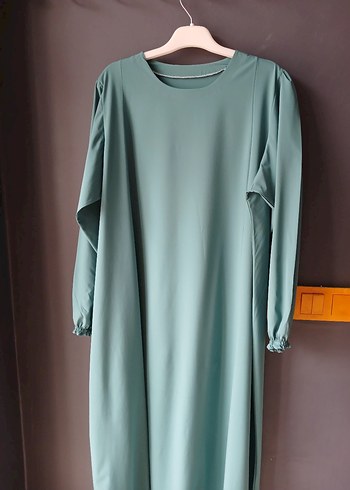 Uzun Kollu Turkuaz Salaş Elbise - Görsel 4