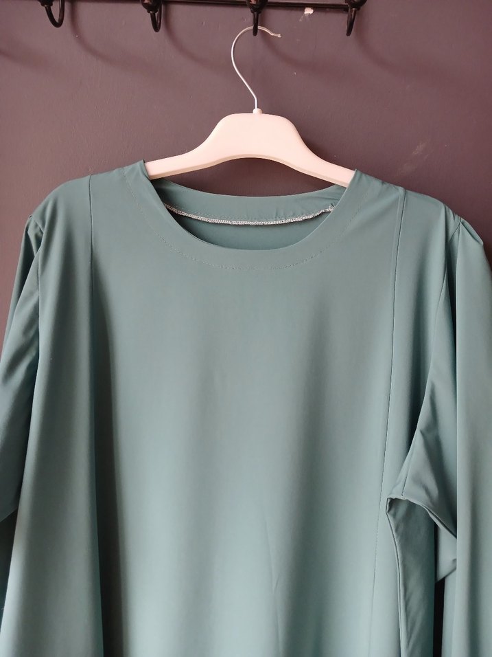 Uzun Kollu Turkuaz Salaş Elbise - Görsel 5