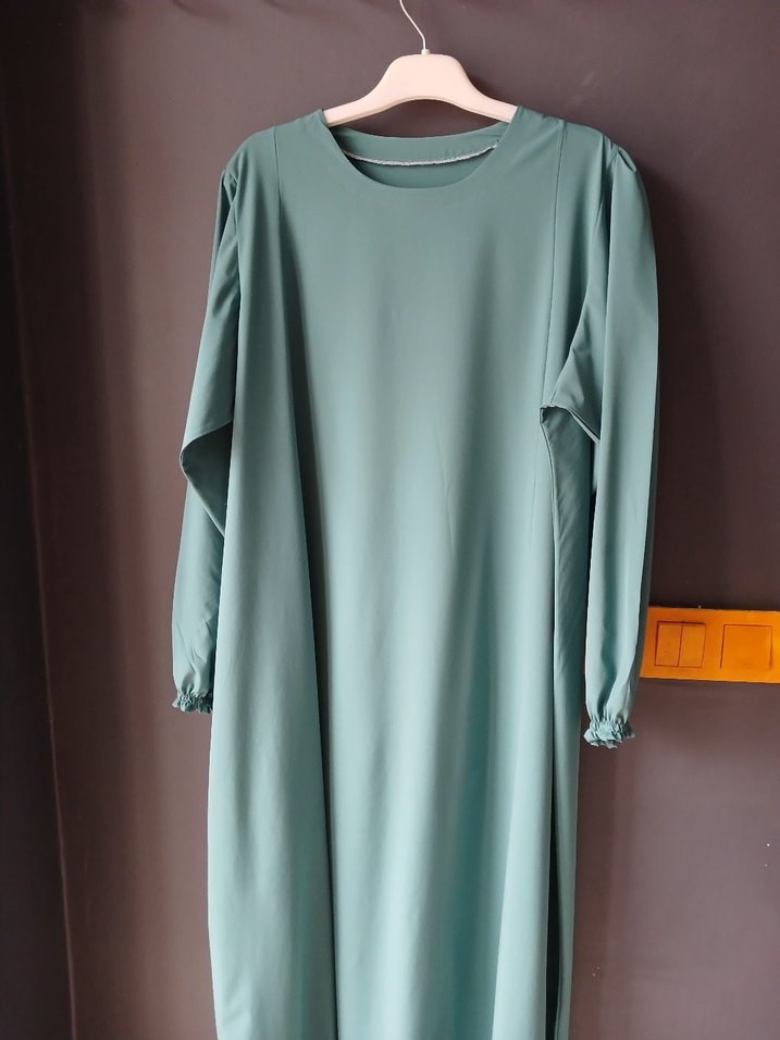 Uzun Kollu Turkuaz Salaş Elbise - Görsel 4