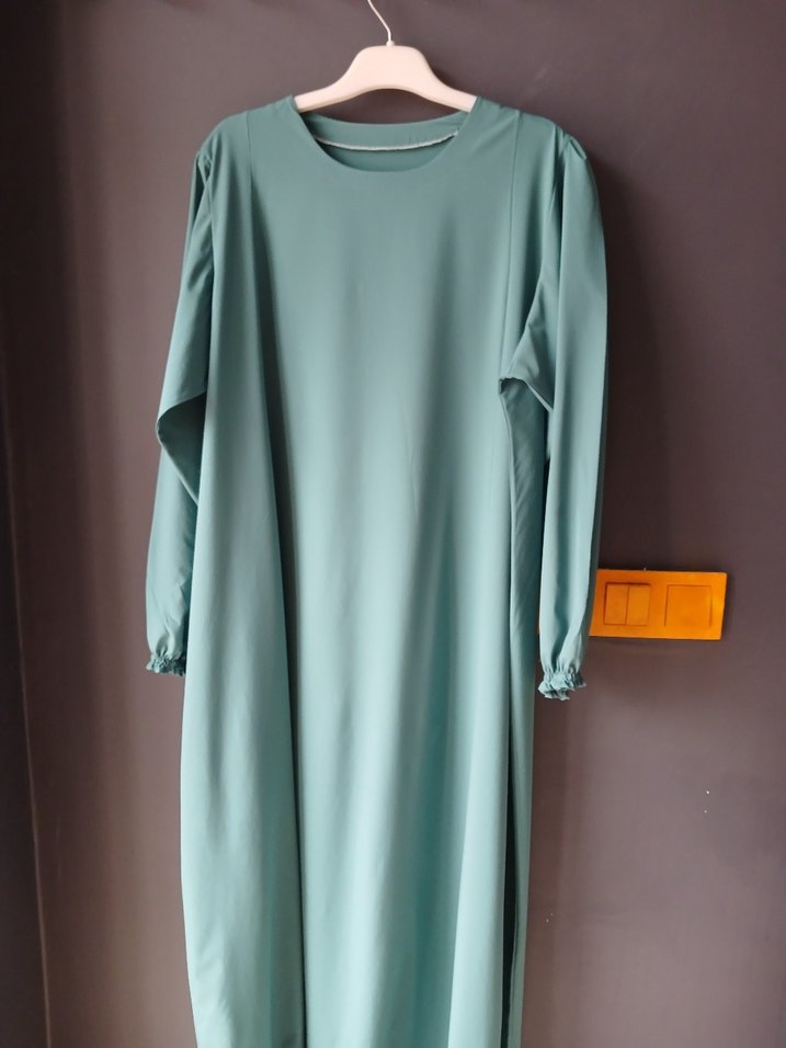 Uzun Kollu Turkuaz Salaş Elbise - Görsel 2