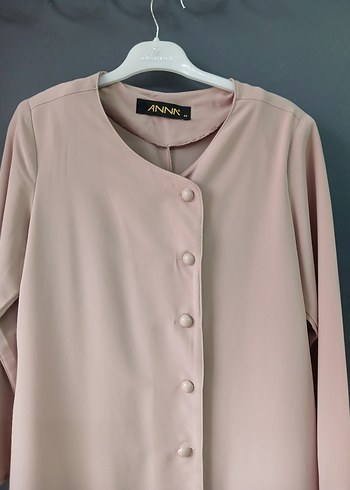 Bej Düğmeli Uzun Kollu Kadın Tunik - Görsel 2