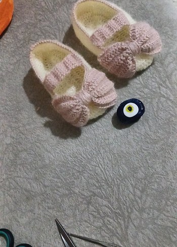 16 Beden pembe Renk Kız Bebek Pembe Örgü Patik