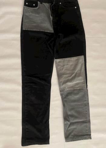 Gri Siyah Renk Bloklu Kadın Denim Pantolon