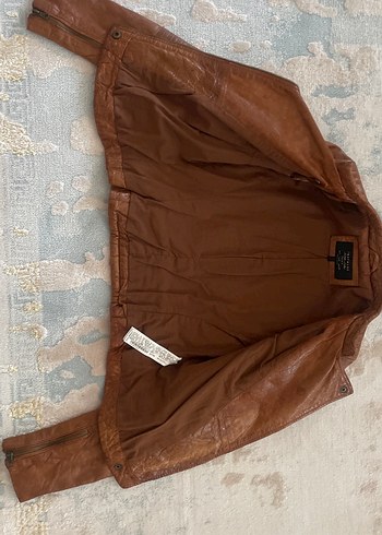 Kahverengi Deri Biker Ceket - Görsel 3